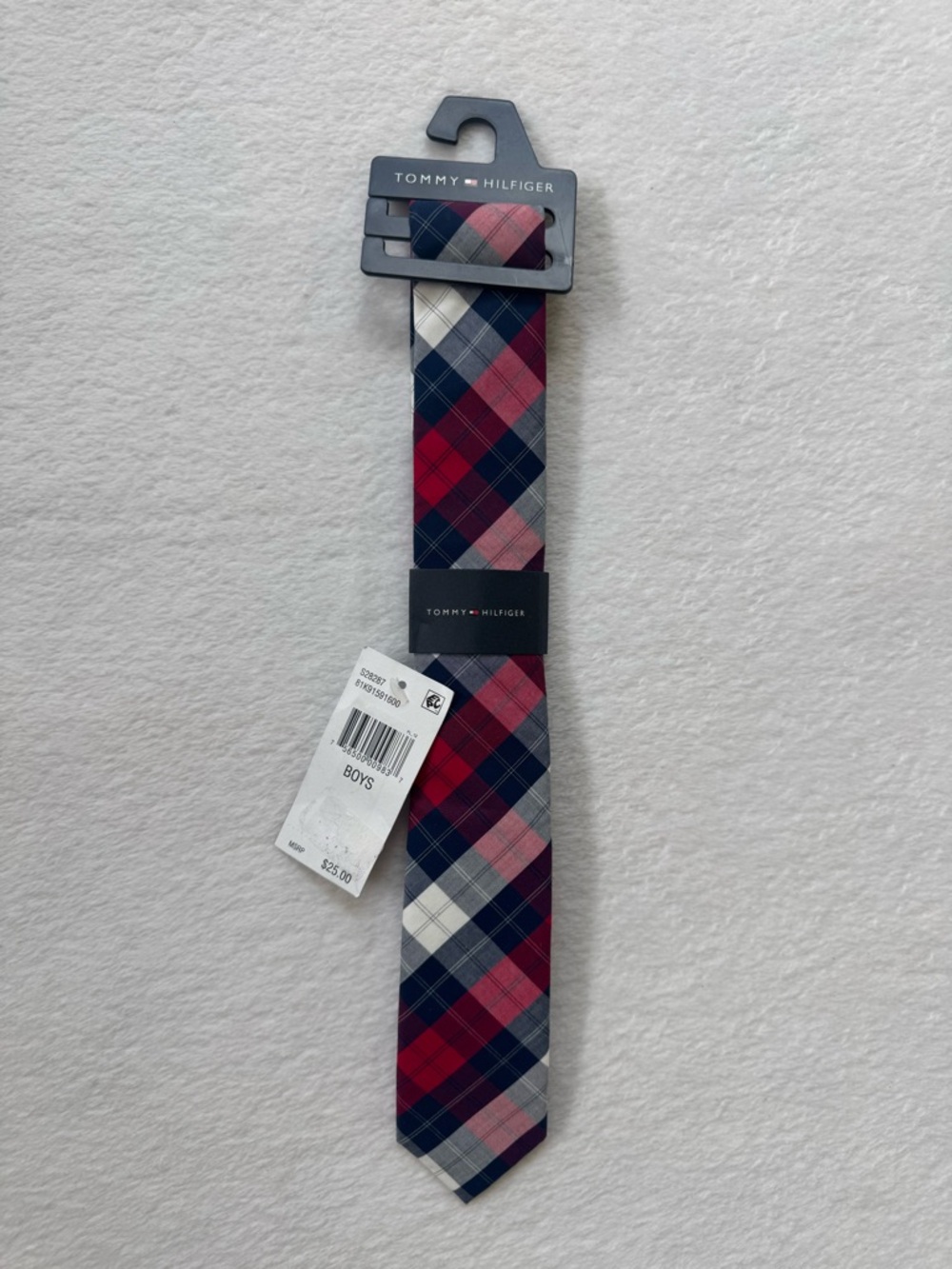 Tommy Hilfiger Boys Plaid Tie - Navy, Red & White